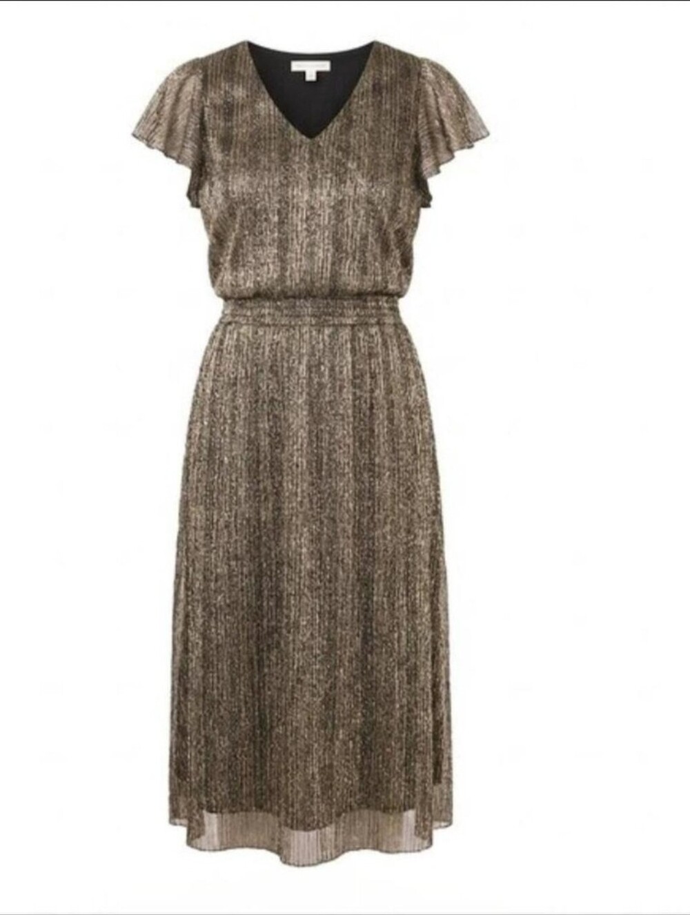 Vince Camuto Metallic Bronze Midi Dress with Flutter Sleeves